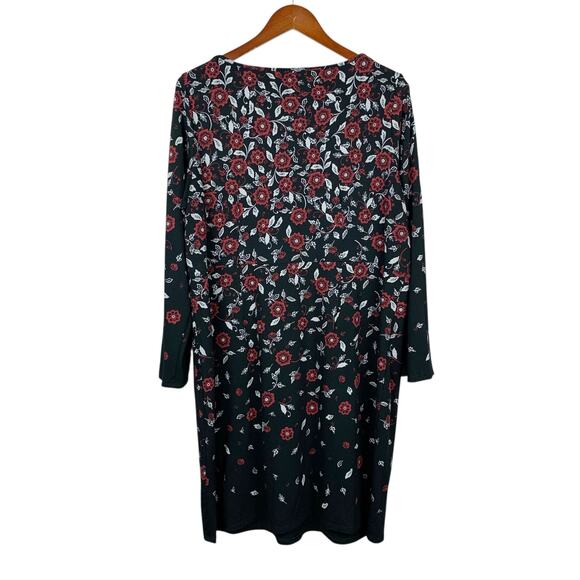 J Jill Wearever Collection Dress Black Red Floral Long Sleeve Stretchy Women's L - Picture 7 of 9